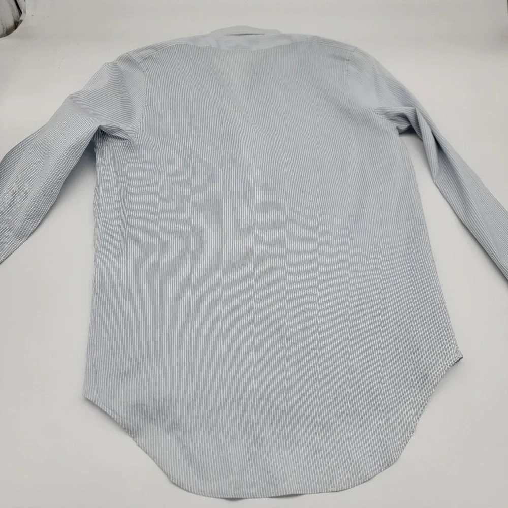 Gucci Mens Blue Striped Silk & Cotton Band Collar Dress Shirt Size 41 / 16 NICE!